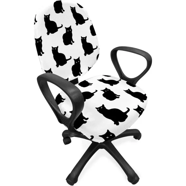 ABAKUHAUS Kat Bureaustoel Sliphoes, Speels, Zwart, Kitten, Decoratieve beschermhoes gemaakt van rekstof, witzwart Wit-zwart