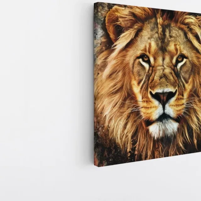 Saammp Canvas Schilderij - Abstracte Leeuw - Portret - Kleurrijk - Dieren - Natuur - 20x20 - Foto op canvas - Wanddecoratie - Muurdecoratie Woonkamer - Slaapkamer decoratie - Canvas Print Multicolor
