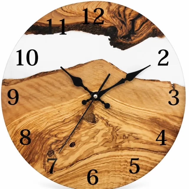 SWGOTA Ronde stalen wandklok 30 cm met houtnerflook, zwarte cijfers en wijzers, enkelzijdig Bruin