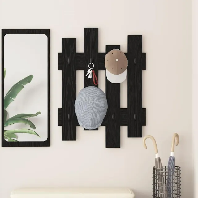 vidaXL Wandgemonteerde kapstok Zwart Eiken 60 x 3 x 82 cm