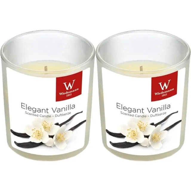 Trend Candles Geurkaars - 2x - in glas - Vanille aroma - 25 branduren - 7 x 8 cm - woondecoratie - kaarsen Wit