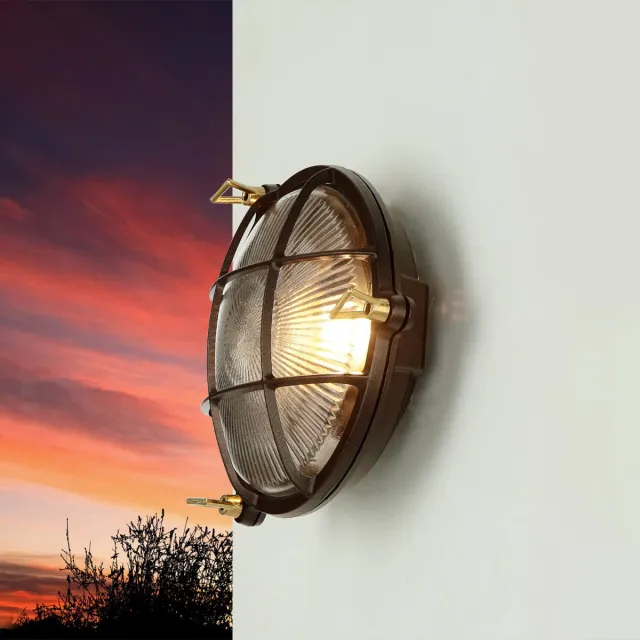 Licht Erlebnisse Licht-Erlebnisse - Serifos - Wandlamp - IP64 - E27 - van - Messing Glas - in - Roestbruin antiek