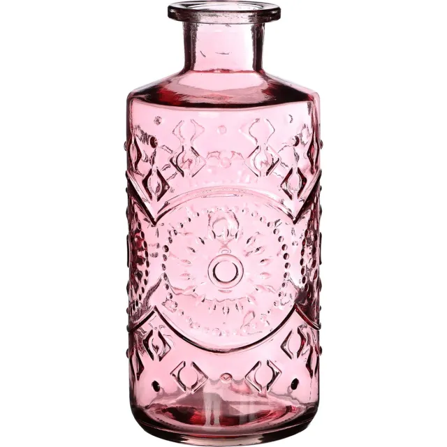 Ideas 4 Seasons Ideas4seasons Bloemenvaas/flesvaas Berlin - met motief - helder glas - lichtroze - 9 x 21 cm