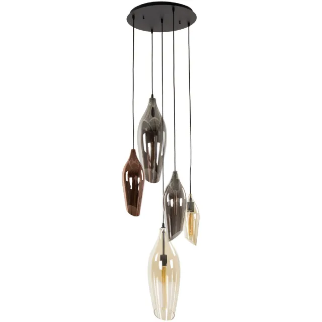 Nest of Nora Hanglamp Suni - Getrapt 5-lichts - E27 fitting - Zwart Grijs