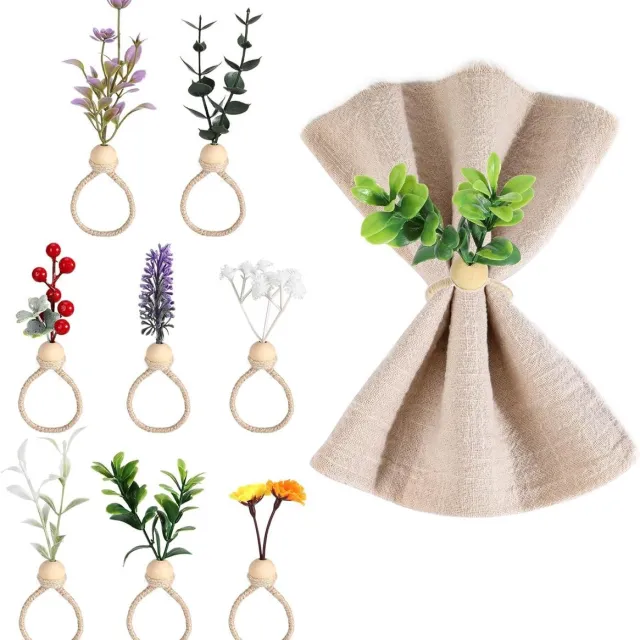 Cosensi Servetringen met imitatiebladeren en boho-houten kralen - voor bruiloften en kerstdecoratie Any