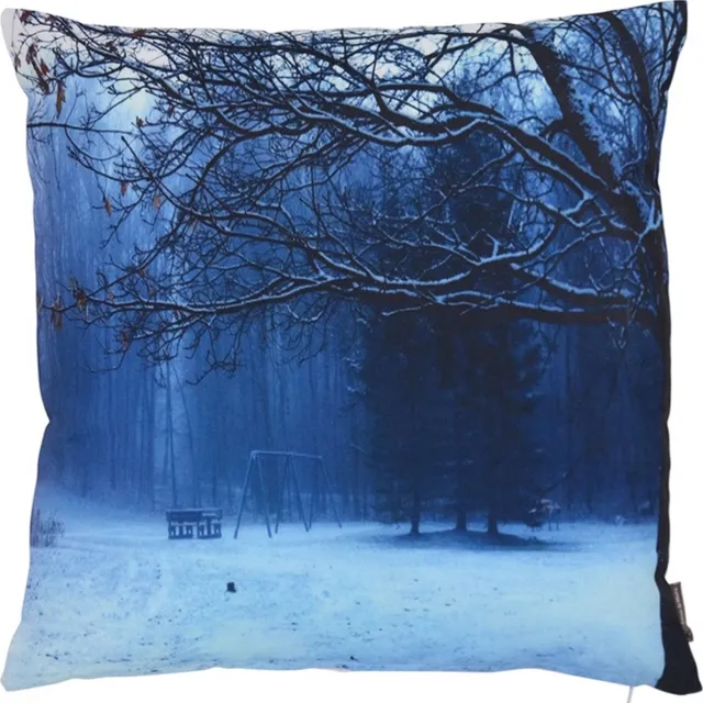 Linen & More Kussen Photoprint Winter Land Scape | 45 X 45 | Sierkussen Voor Woonkamer Of Slaapkamer Blauw