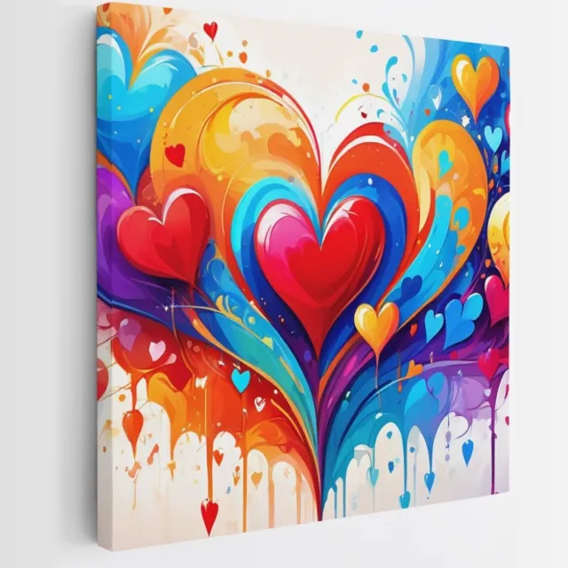 Saammp Canvas Schilderij - Harten patroon - Abstract - 100x100 - Foto op canvas - Wanddecoratie - Muurdecoratie Woonkamer - Slaapkamer decoratie - Canvas Print Multicolor