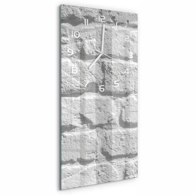 TULUP Wandklok - Bakstenen muur Decoratieve Glazen Klok - 30x60 cm - Wit Glazen Wandklok Design - Witte handen - Rechthoekige Klok - Glazen Klok Met Print - Wandklok Glas Met Motief