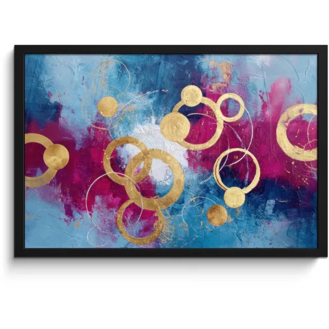 FrameYourWall Poster in lijst - Fotolijst 60x40 cm - Posters - Cirkels - Goud - Abstract - Posterlijst zwart - Decoratie - Wanddecoratie woonkamer - Muurdecoratie slaapkamer