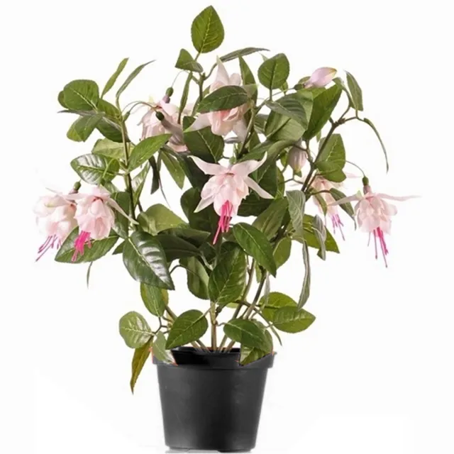 Bellatio Flowers & Plants Kunstplant met bloemen - fuchsia roze - 30 cm - Kamerplant met bloemetjes Groen