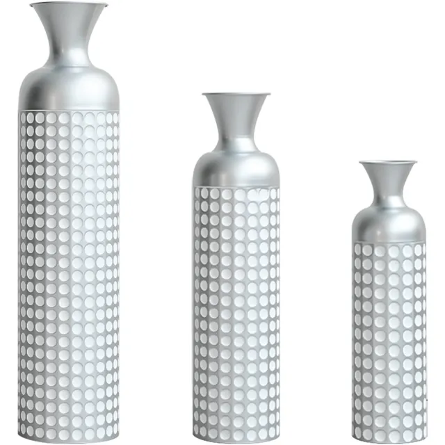 REDOM Bodenvase - 3-delige set - hoogglans puntpatroon - modern - woonkamer en hal - metaal met chroomlook - Zilver - 49,5/66/84 cm