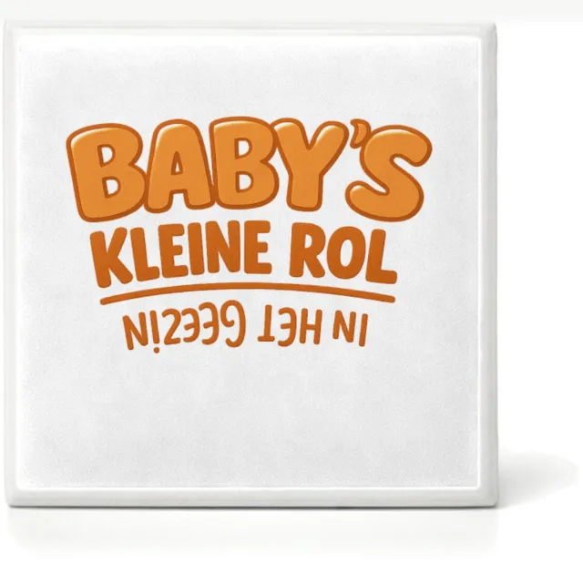 Mr Cadeautjes Mini tegeltje Humoristische babyboodschap met omgekeerde typografie - 4,8 x 4,8 cm, keramiek - mozaiek, diy, decoratie | cadeau Wit