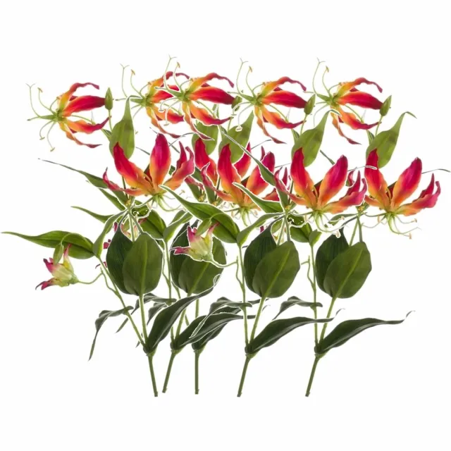 Shoppartners Bellatio flowers & plants Kunstbloem - 5x - gloriosa klimlelie - 75 cm - geel/rood - Klimlelies - Kunstbloemen boeketten maken Multi