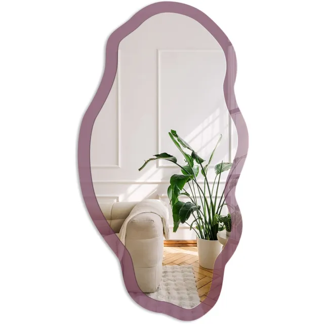 Coloray Paarse Kleur Spiegel - Bordeaux Elegante Rechthoekige Wandspiegel - Organische Spiegel - Woonkamer - Minimalistisch - 45x90 cm - Totale afmeting 52x97 cm