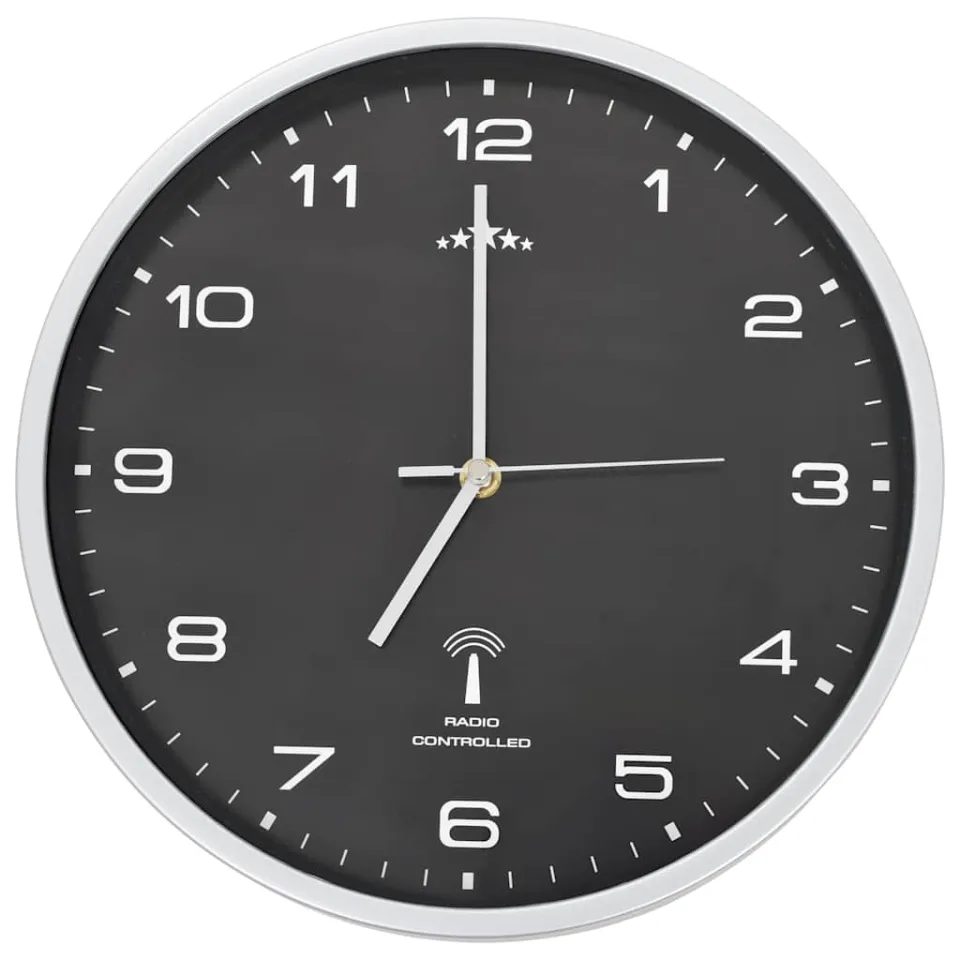 vidaXL Wandklok met quartz uurwerk radiogestuurd 31 cm zwart
