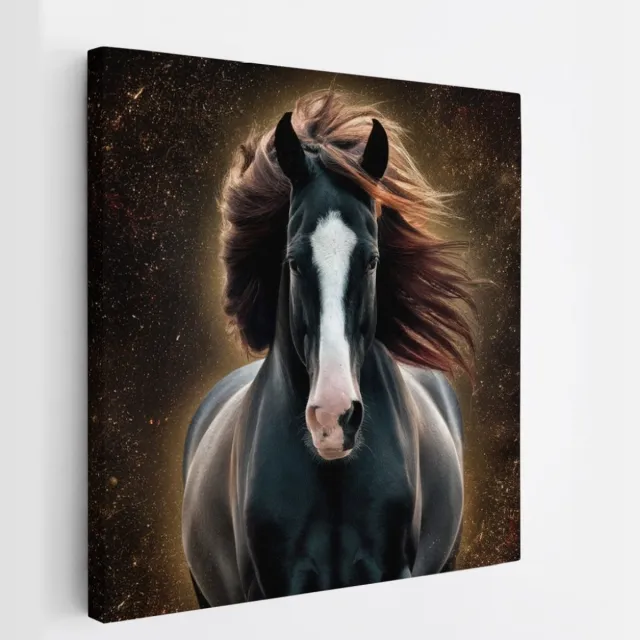 Saammp Canvas Schilderij - Paard - portret - Dieren - Natuur - 60x60 - Foto op canvas - Wanddecoratie - muurdecoratie Woonkamer - Slaapkamer decoratie - Canvas Print Multicolor