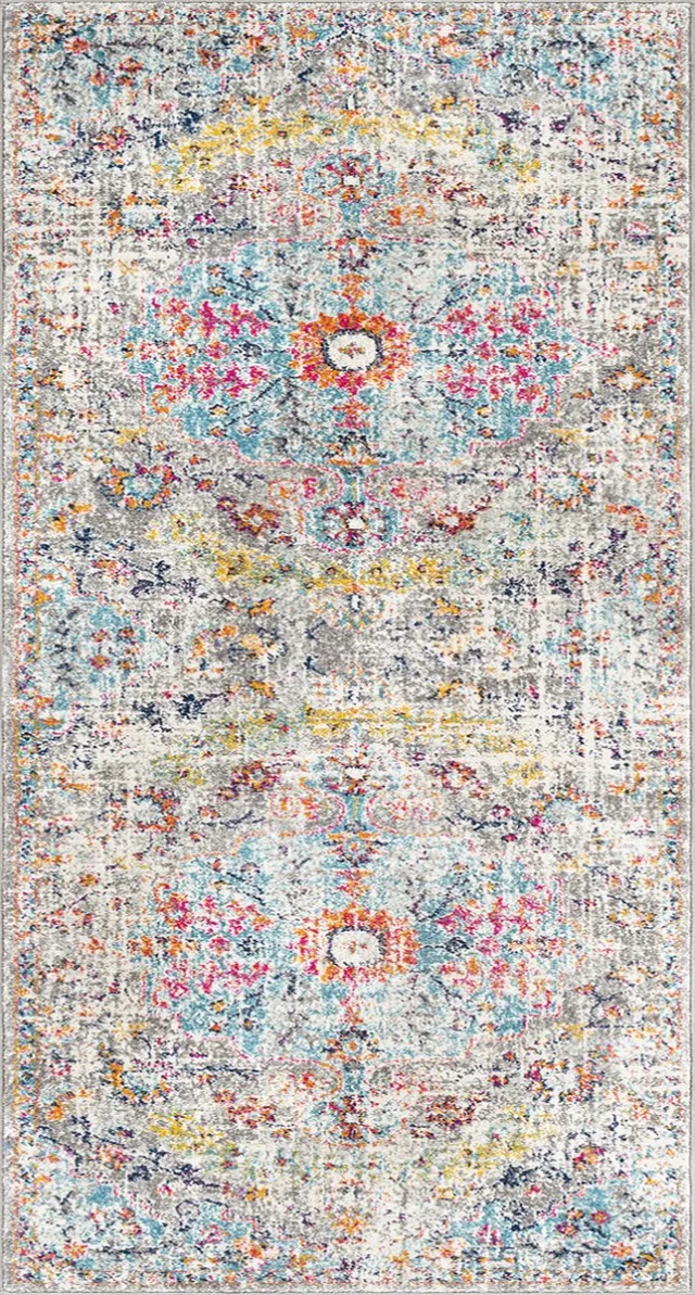 Surya Lou vloerkleed vintage oosters eendblauw