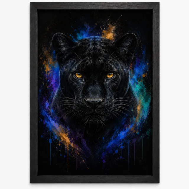 Joshimo Zwarte Panter Poster | Dierenposter in Moderne Art Style | Wanddecoratie Woonkamer | Inclusief Zwarte A3 Lijst