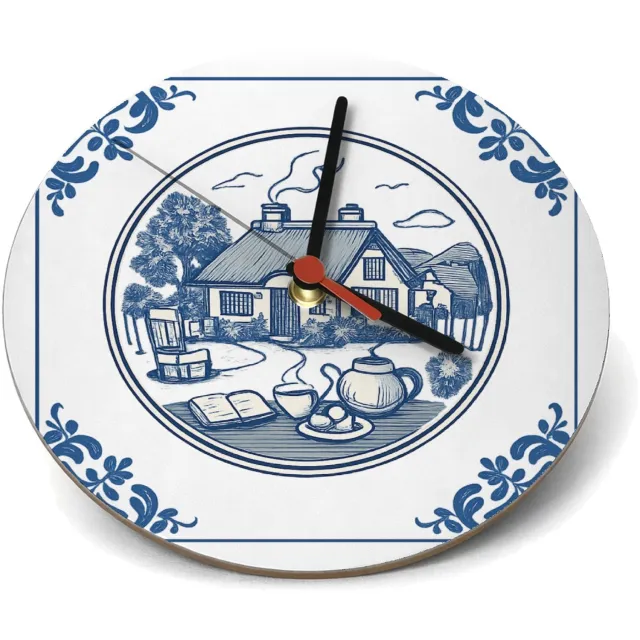 Mr Cadeautjes Klok rond Ø 19 - design Rond kader met botanische hoekdecoraties en een warme woonte | cadeau Wit