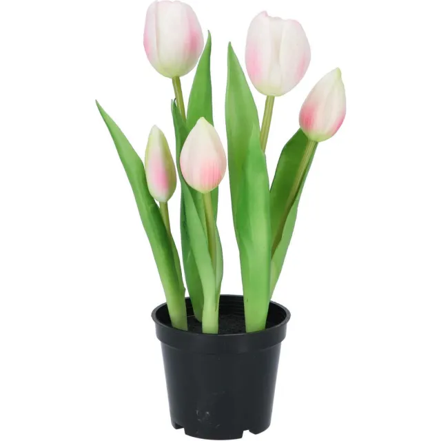 DK design Kunst tulpen Holland in pot - 5x stuks - lichtroze - real touch - 26 cm - levensechte kunstbloemen