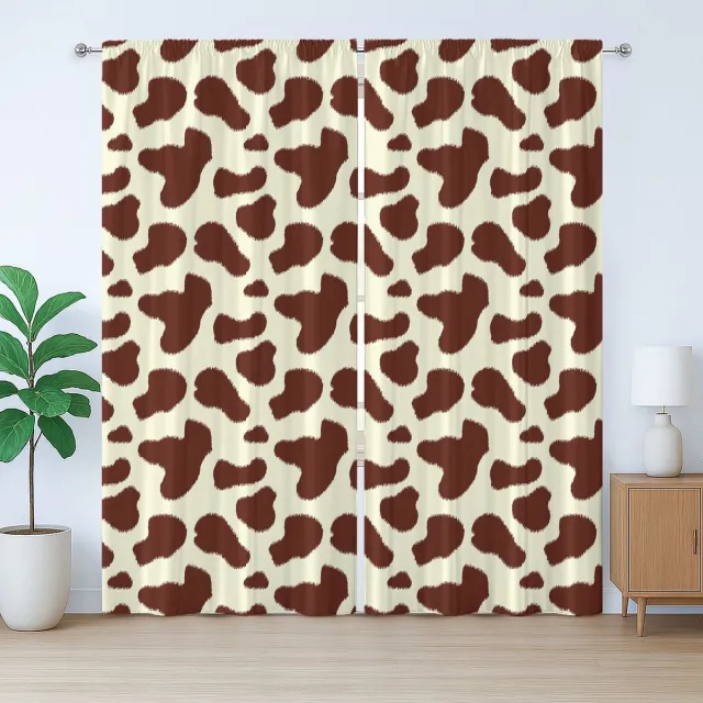 ABAKUHAUS Rustiek gordijn met koeienprint, koeienhuid met stippen, slaapkamergordijn met plooien, lussen en haken, 280 x 225 cm, lichtgeelbruin