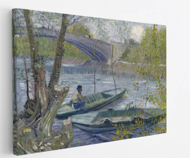 Saammp Canvas Schilderij - Vissen in de lente, de Pont de Clichy - Van Gogh - Oude Meesters - 100x75 - Foto op canvas - Wanddecoratie - muurdecoratie Woonkamer - Slaapkamer decoratie - Canvas Print Multicolor
