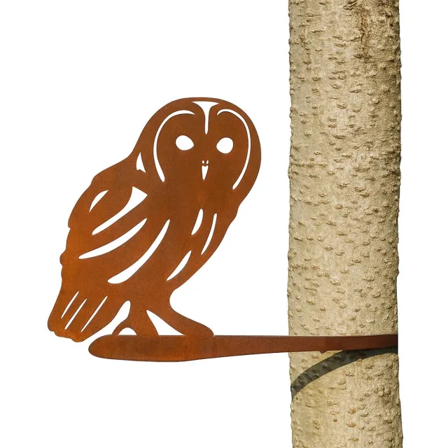 Deulvink Tuindecoratie Deulvink - De Bosuil- Dierenbeeld - Stalen Vogel - Tuinbeeld Goudbruin