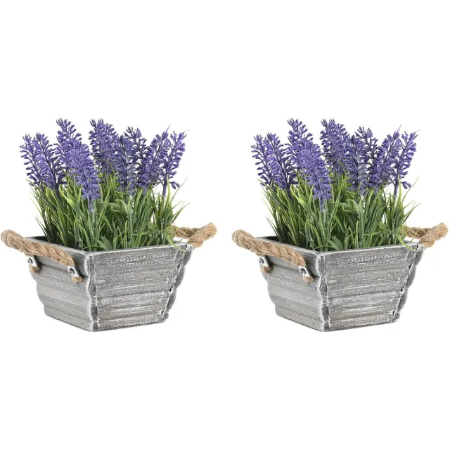 Item International Items Kunstplant/bloem Lavendel - 2x - in bloempot - paarse bloemen - 15 x 20 cm