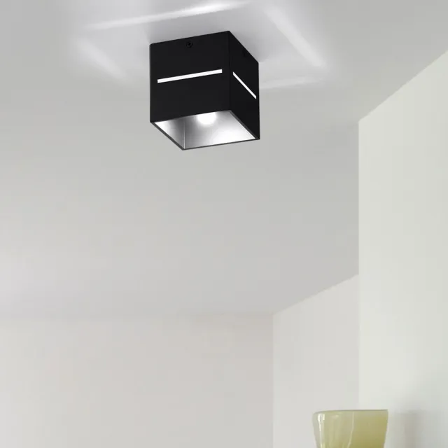 Sollux Lighting Plafondspot hoekig zwart opbouw plafondspot hal opbouw plafondspot, lichteffect, aluminium, 1x G9, LxH 10x10 cm
