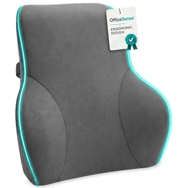 OfficeSense Ergonomisch Rugkussen – Groot Lendekussen – Rugsteun Onderrug voor Bureaustoel, Auto, Bank & Bed – Grijs