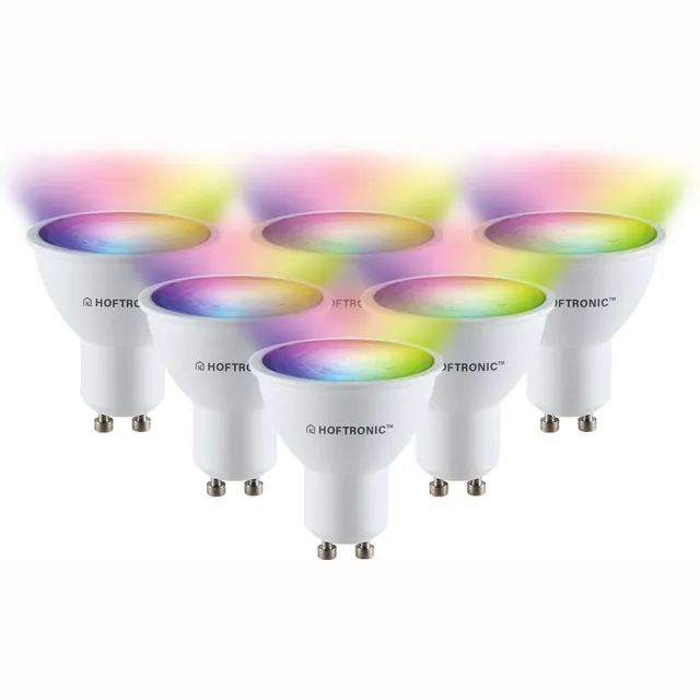 HOFTRONIC SMART 6x Hoftronic Smart - GU10 smart lamp - LED - Besturing via app - WiFi Bluetooth - Dimbaar - Slimme verlichting - 38° - 5.5 Watt - 345 lumen - 230V - 2700-6000K - RGBWW - 16.5 miljoen kleuren - Smart spotje - Compatibel met alle smart assistenten