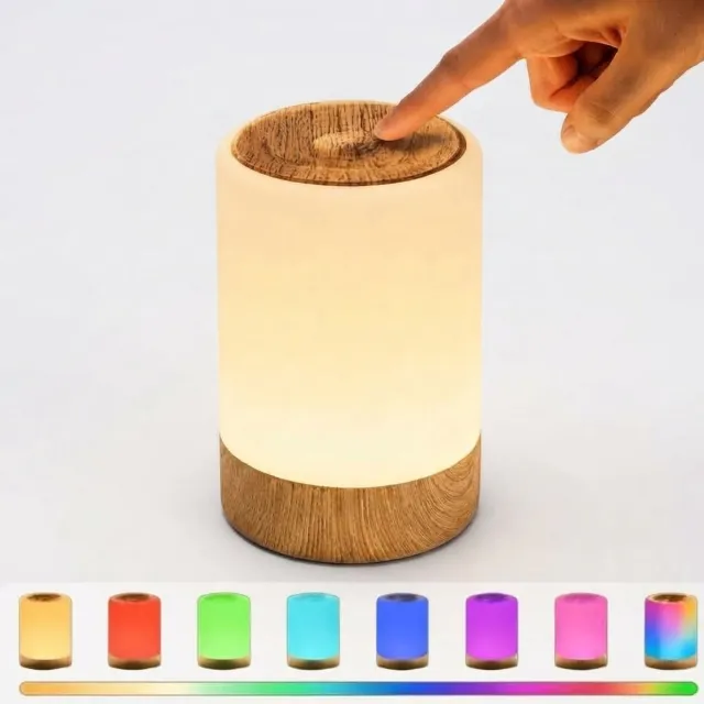 Archi LED Nachtlamp –Led Lamp -Tafellamp - Bedlamp - Touch Control – 256 RGB Kleuren – Dimbaar – 2200 mAh – USB-C – Houtlook