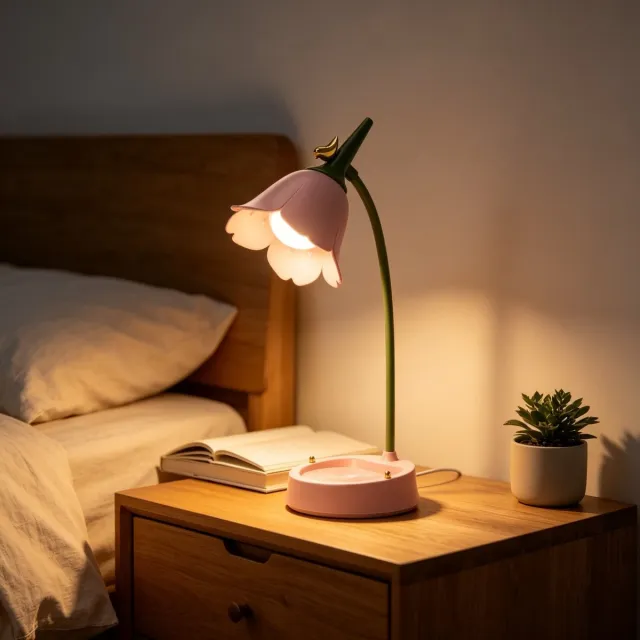 Flintry Roze LED Tafellamp Oplaadbaar via USB - Touch Dimbaar - 3 Kleurtemperaturen - Bloemvorm Design - Draadloze Bedlamp voor Slaapkamer, Bureau & Nachtkastje