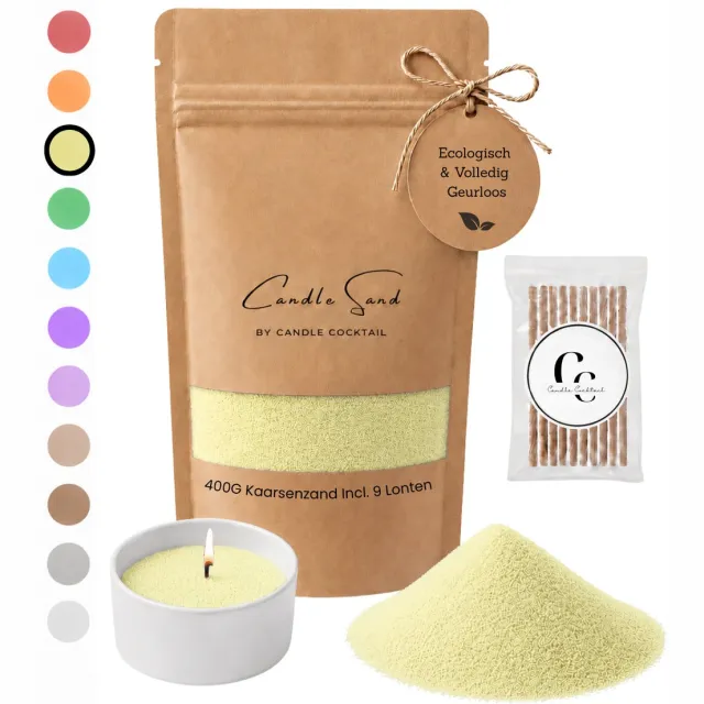 Candle Cocktail Kaarsenzand | Candle Cocktail | Happy Yellow | 400g Incl. 8 Lonten | Candle Sand | Kaarsparels | Zandkaarsen Geel