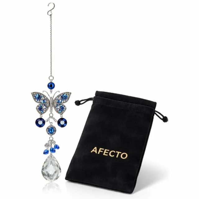 Afecto A: Kristallen Vlinder Suncatcher met Boze Oog | Beschermende Gelukshanger & Raamdecoratie in Afecto geschenkzakje A: blauw