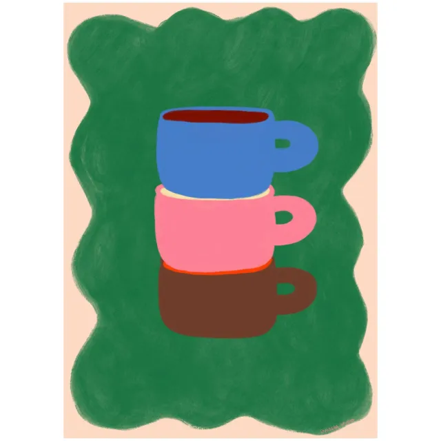 Poster & Frame Poster - Engberg Studio - 3 Coffee Cups - 30 x 40 groen/roze/blauw/bruin
