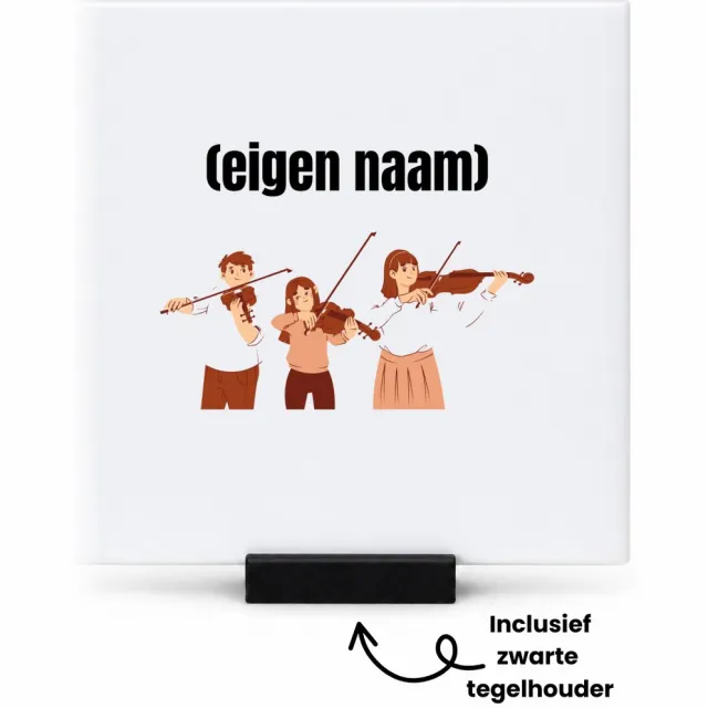 Hacebo 3 mensen met violen tegeltje met tegelhouder - Viool - muziek liefhebbers - tegeltjes met tekst - met eigen naam - de echte viool liefhebber - cadeau - kado - spreuktegels - 10.8x10.8 CM Wit
