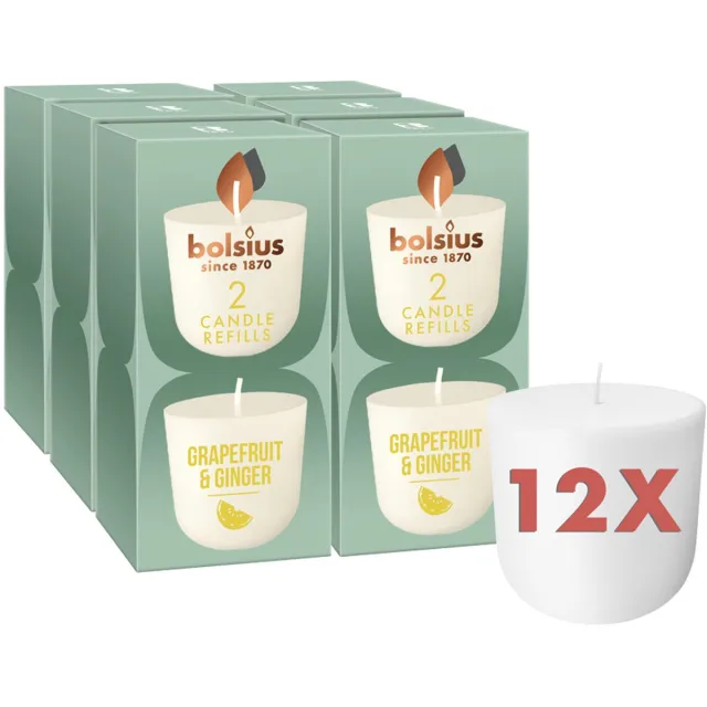 Bolsius CleanLight - 12 Gegeurde Navullingen - Grapefruit & Ginger - Navulbare Geurkaarsen