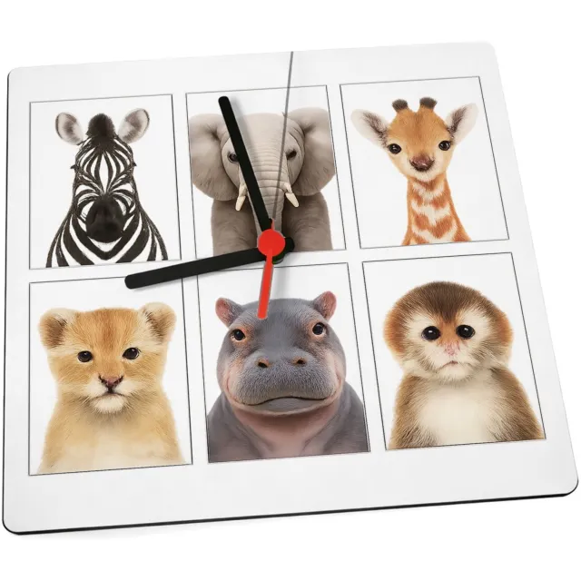 Mr Cadeautjes Klok 19 x 19 - design Vier rustige dierenportretten in een strak museumgrid | cadeau Wit