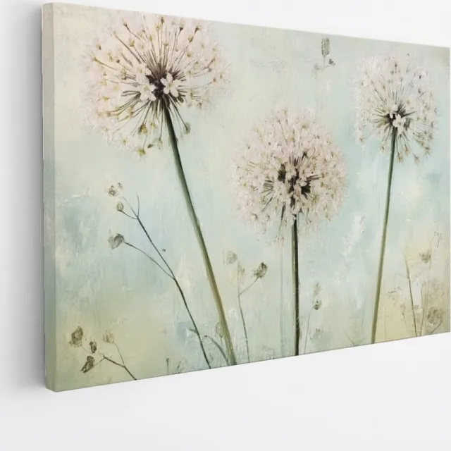 Saammp Canvas Schilderij - Dandelions in Rustieke Stijl - Zachte Pasteltinten - Foto op canvas - Moderne Wanddecoratie - Interieur Styling - 40x30 Multicolor