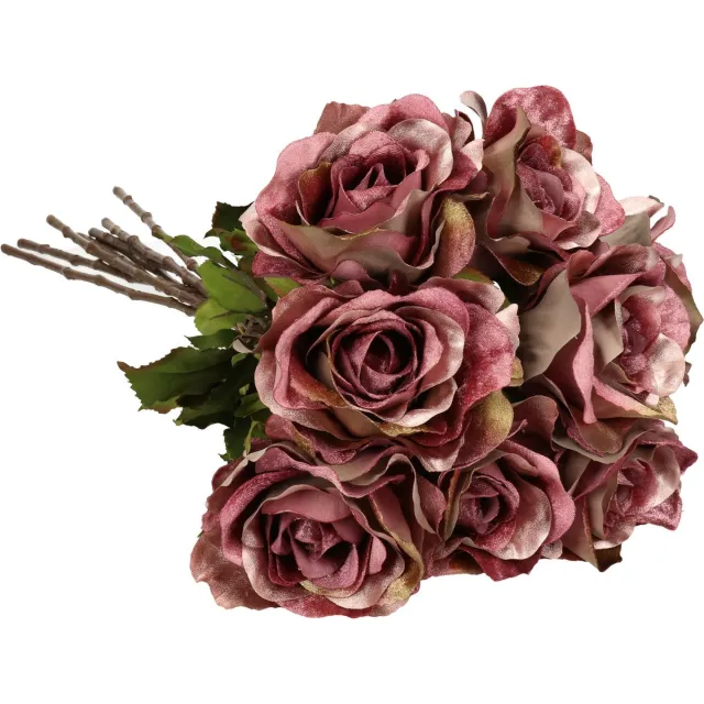 Top Art Kunstbloemen boeket roos Glamour - 8x - donker roze - satijn - 61 cm - decoratie bloemen Donkerroze