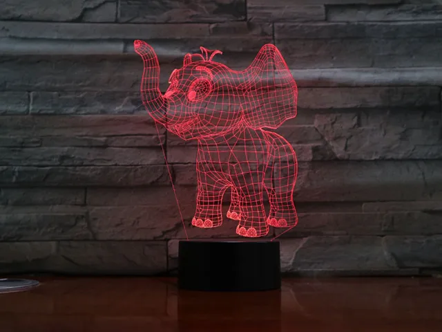 MC Living 3D Led Lamp Met Gravering - RGB 7 Kleuren - Olifantje