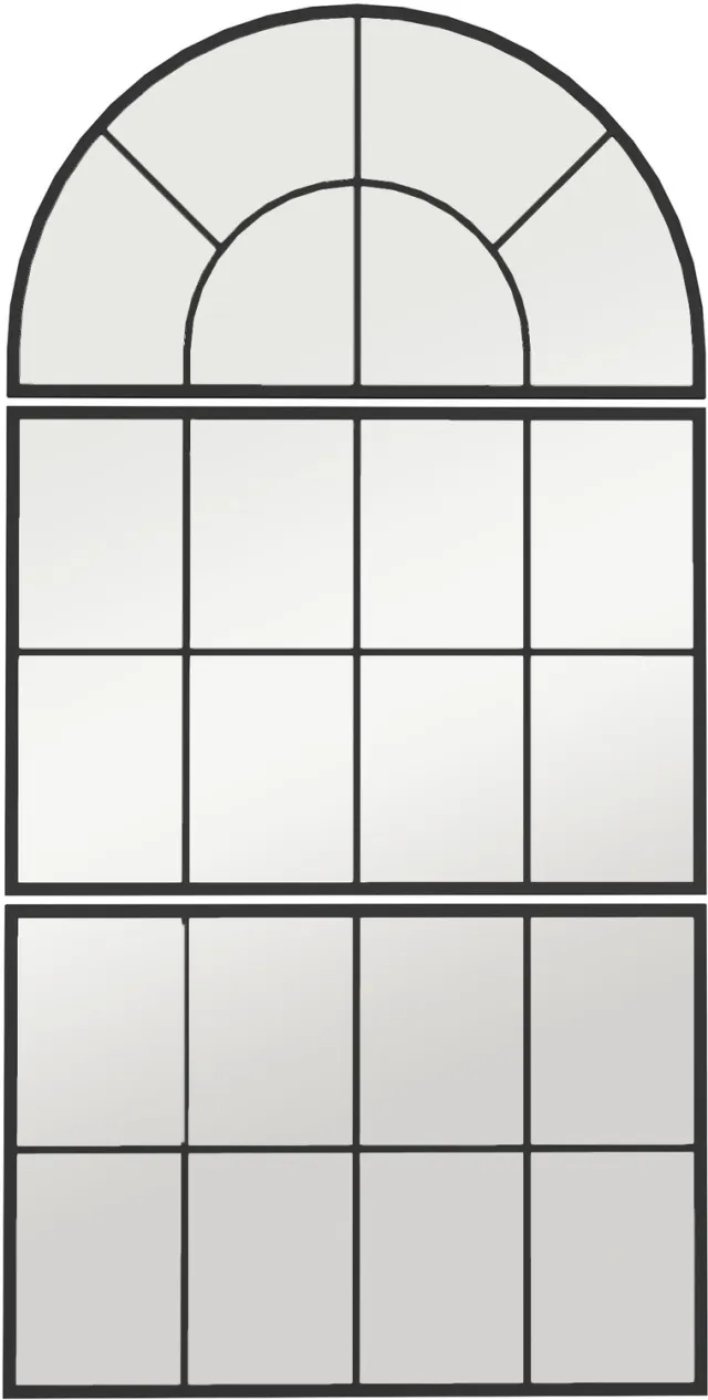 Homona Wandspiegel - Dreiteilig in Fensteroptik met metalen frame - 76 x 149 cm - Zwart
