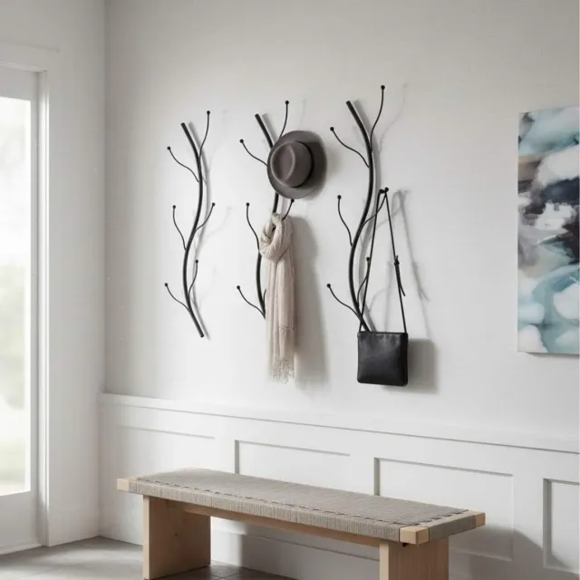 ‎DanDiBo DanDiBo Flora Wandkapstok boom - Set van 3 - Zwart metaal - 97 cm