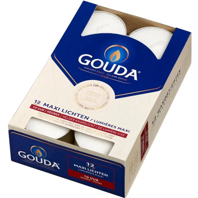 Gouda Maxi Waxinelichtjes - Maxi Theelichten - 72 stuks - Wit - 10 branduren