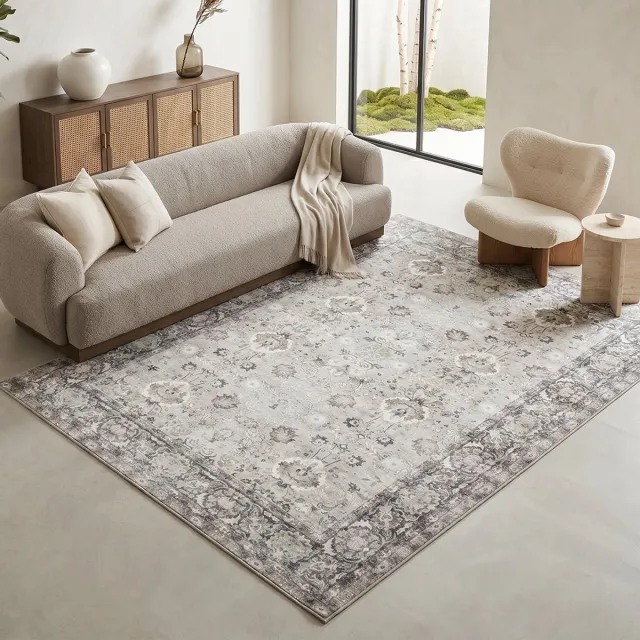 Tapiso Ispahan Vloerkleed Oosters Klassiek Vintage Bloemen Antislip Beige Crème Grijs Woonkamer Slaapkamer Oeko-Tex