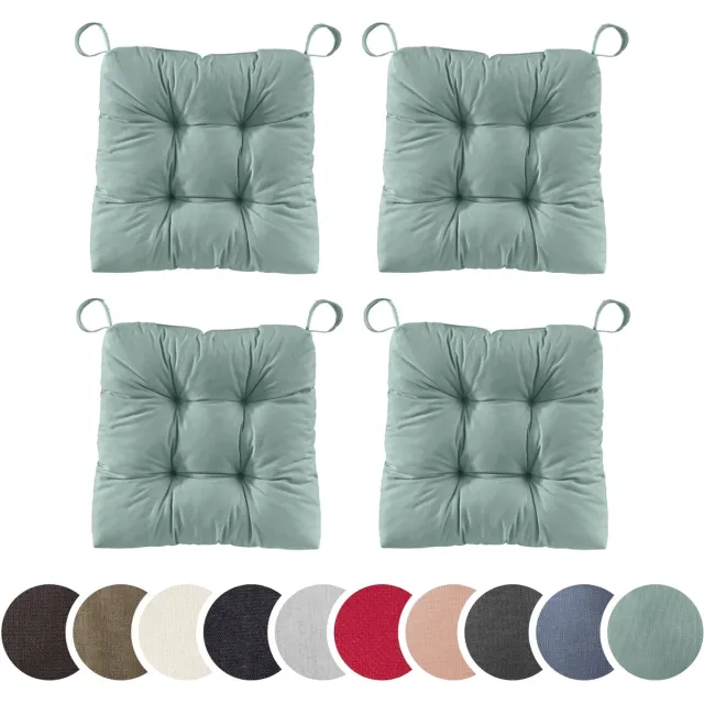 Sleepling set van 4 stoelkussens Basic 20 | 40 (voorkant) / 35 (achterkant) x 38 x 7 cm | zitkussen voor binnen en buiten | hoes van 100% polyester | met klittenband | Made in EU | turquoise