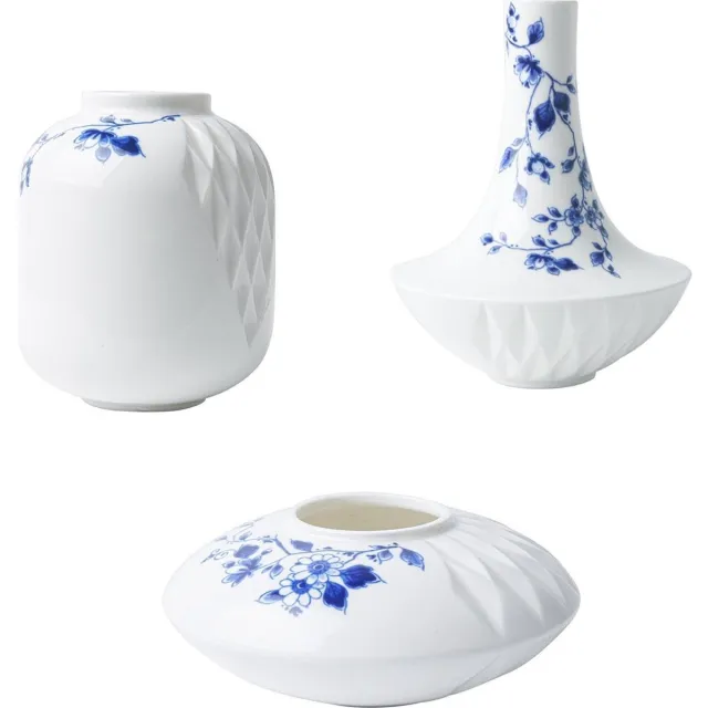 Heinen Delfts Blauw Vazenset Blauw Vouw - Porselein - set van 3