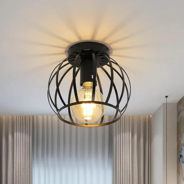Riserva Ronde Plafondlamp Zwart Industrieel Retro - E27 Fitting Max 60W 220V - voor Slaapkamer Woonkamer Keuken Studie