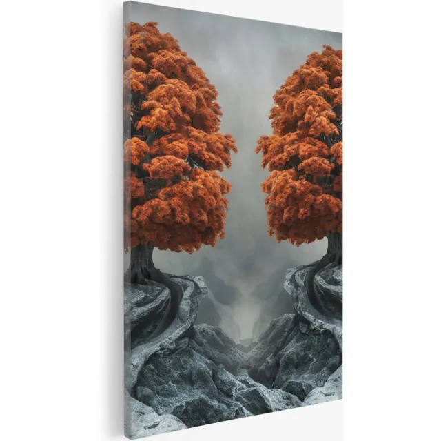 Saammp Canvas Schilderij - 2 Oranje Bomen - Bloemen - Landschap - Natuur - 30x40 - Foto op canvas - Wanddecoratie - Muurdecoratie Woonkamer - Slaapkamer decoratie - Canvas Print Multicolor